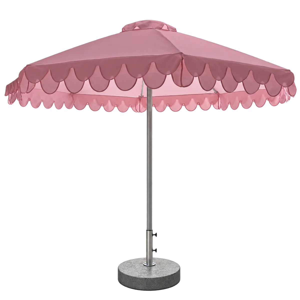 Pink scalloped parasol supplied by MG Event Home